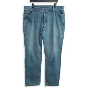 Eddie Bauer Jeans Womens 18 Blue Boyfriend Relaxed Straight Embroidered Pocket